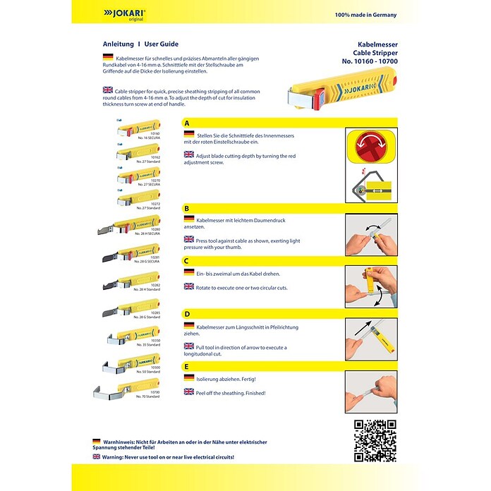 Jokari Kabelmesser mit Hakenklinge (Titan-Nitrid-Beschichtung)
