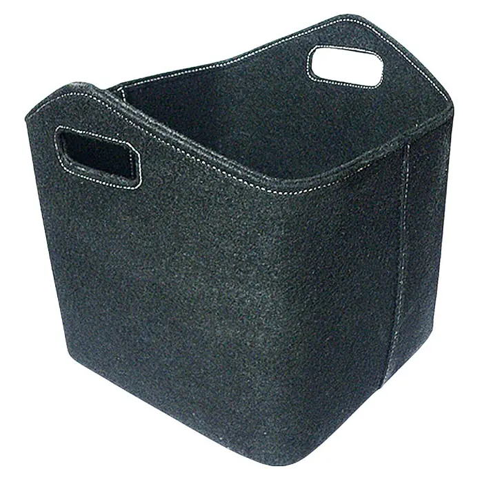 Lienbacher Filzkorb - Schwarz, 35 x 38 x 37 cm - Grauer Filzkorb mit weißen Ziernähten und praktischen Tragegriffen zum einfachen Transport und zur Aufbewahrung von Gegenständen.