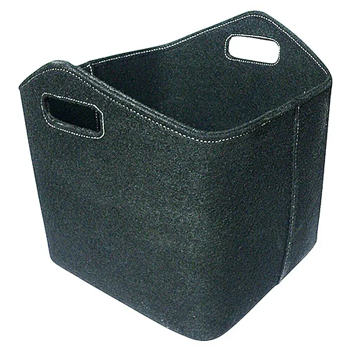 Lienbacher Filzkorb - Schwarz, 35 x 38 x 37 cm - Grauer Filzkorb mit weißen Ziernähten und praktischen Tragegriffen zum einfachen Transport und zur Aufbewahrung von Gegenständen.