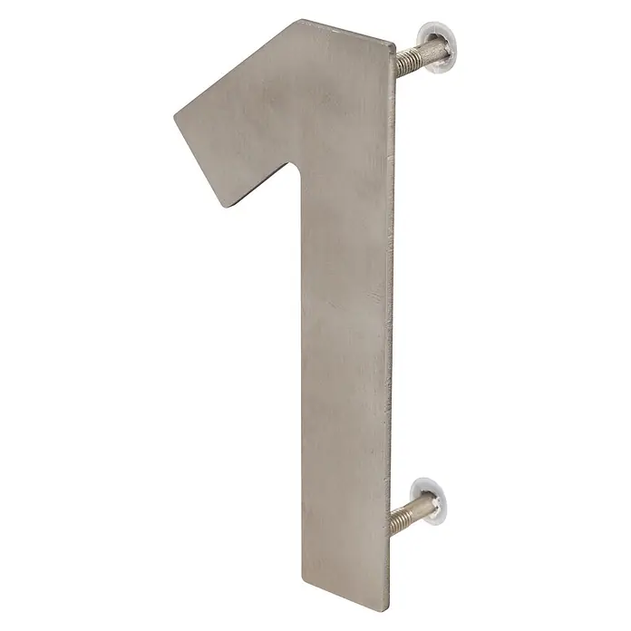 Nesu Número - Altura: 100 mm, 1, Plateado, Acero inoxidable - Número de casa 1 de metal cepillado con montaje separado.