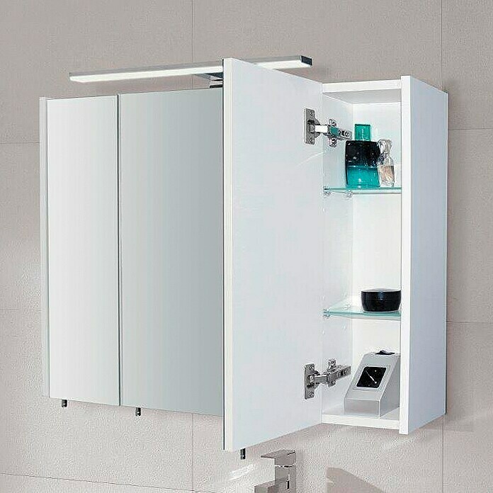 Riva Vulcano Armario con espejo LED (100 x 61,8 cm, Con iluminación, Tablero de aglomerado, Blanco)