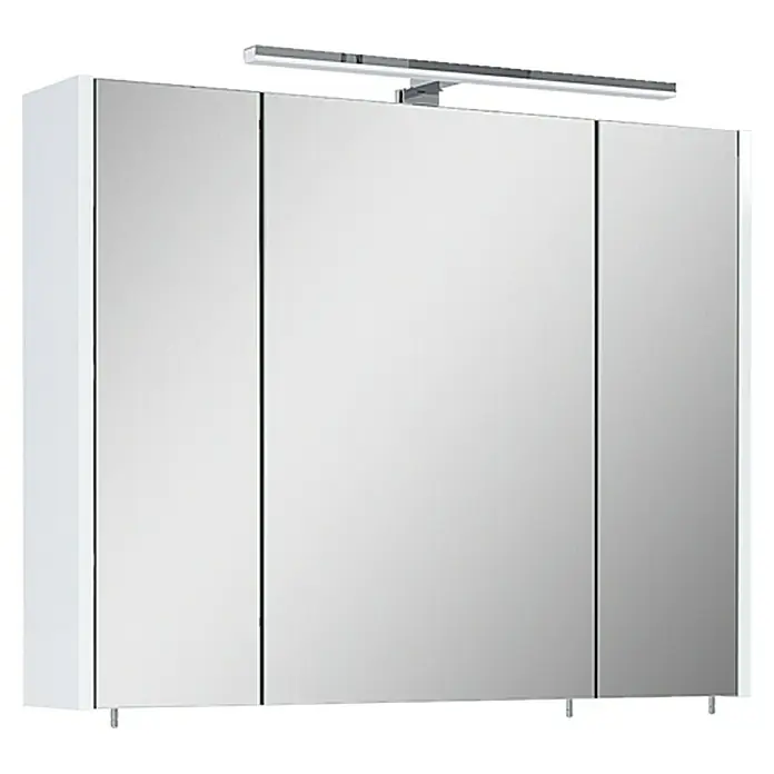 Riva Vulcano LED-Spiegelschrank - 80 x 61,8 cm, Mit Beleuchtung - Spiegelschrank mit drei Türen und Beleuchtung für Badezimmer, praktisch und modern.