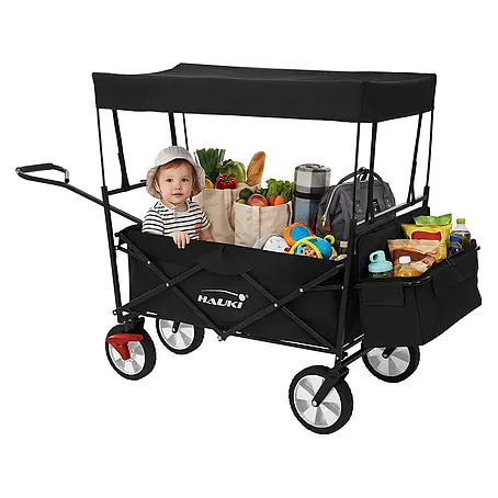 Hauki  Bollerwagen Gerätewagen Schwarz für Kinder Strand Picknick Camping Garten bis 80kg