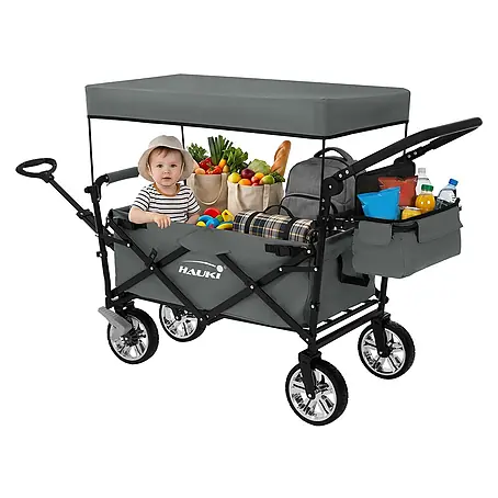 Hauki  Bollerwagen Gerätewagen Grau für Kinder Strand Picknick Camping Garten bis 120 kg