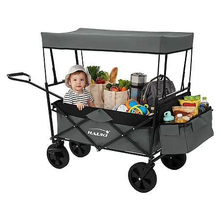 Hauki  Bollerwagen Gerätewagen Grau für Kinder Strand Picknick Camping Garten bis 80kg