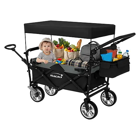 Hauki  Bollerwagen Gerätewagen Schwarz/Grau für Kinder Strand Picknick Camping bis 120 kg