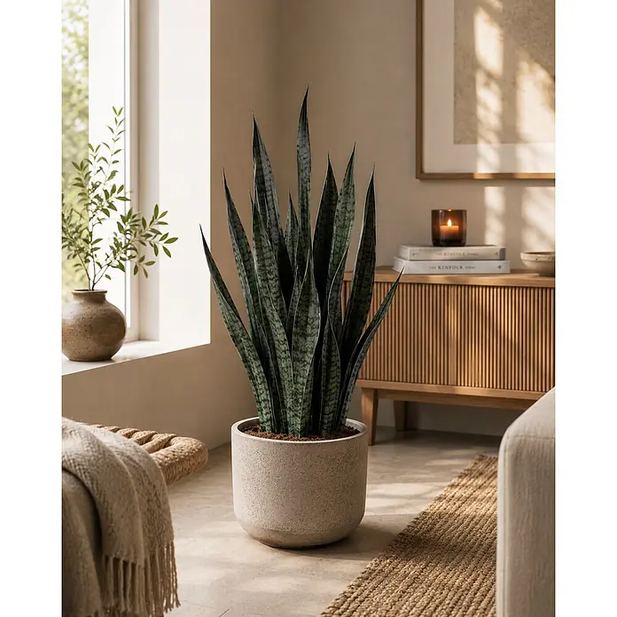 Bogenhanf - Sansevieria laurentii 'Black Coral', Topfgröße: 32 cm, Dunkelgrün/Silber - Stimmungsaufnahme