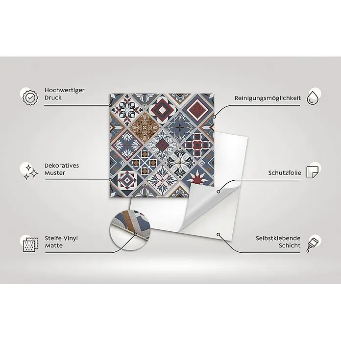 Tulup Wandfliese - Glänzend - Selbstklebender Vinylfliesen-Aufkleber mit dekorativem Muster, hochwertigem Druck und abziehbarer Schutzfolie.