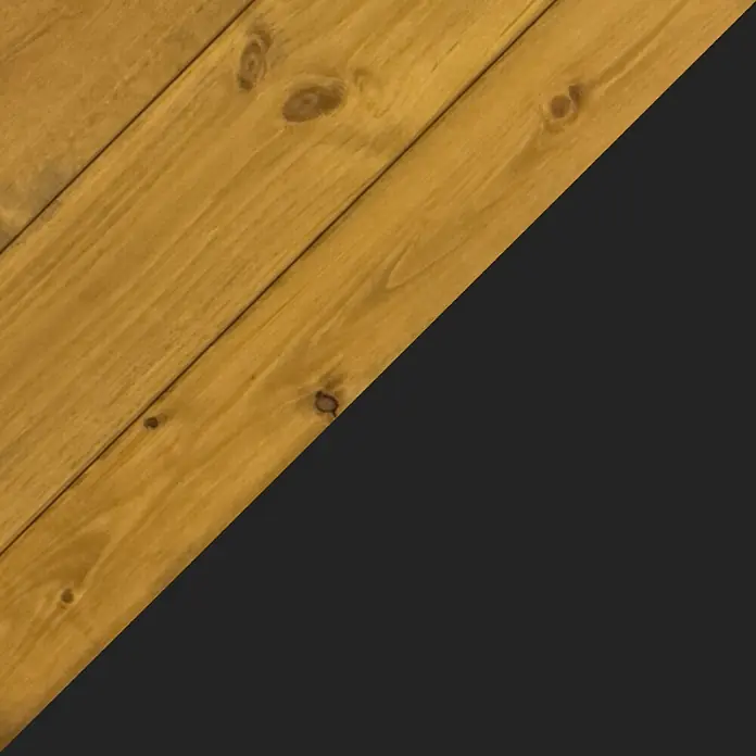 Dobar Hochbeet rollbarer Gartenschrank - 60 x 39 x 80 cm, Holz, Braun/Schwarz - Strukturierte goldbraune Holzbretter mit sichtbaren Ästen, diagonal geteilt durch eine dunkelgraue Fläche.