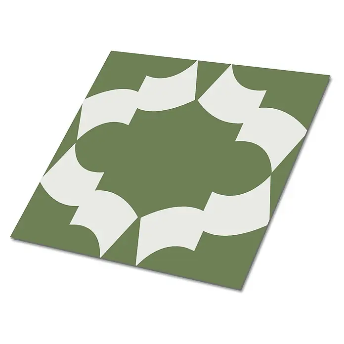 Tulup Wandfliese - Glänzend - Grüne und hellgraue Musterfliese mit einem symmetrischen ornamentalem Design.