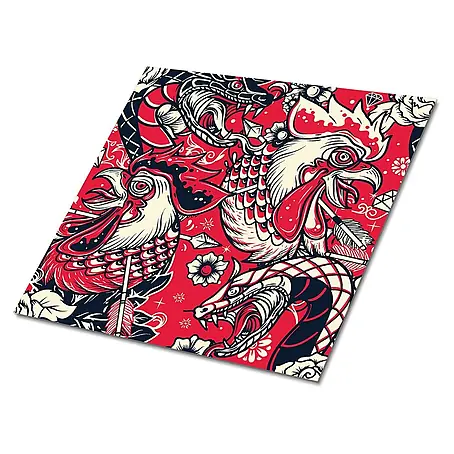 Selbstklebende Fliesen 9 Stück 30x30 cm - Die Schlange und der Hahn