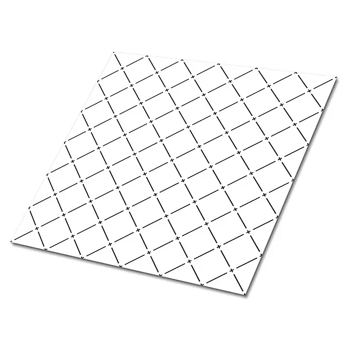 Tulup Wandfliese - Glänzend - Weiße Fläche mit einem diagonalen Gittermuster aus schwarzen Strichlinien und Pluszeichen.