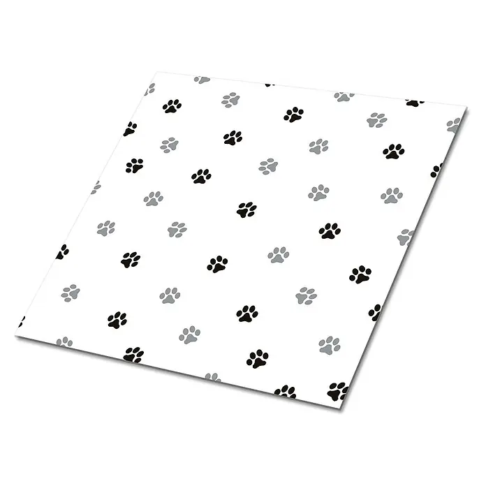 Tulup Wandfliese - Glänzend - Weißes Blatt mit abwechselnd schwarzen und grauen Pfotenabdruckmustern.