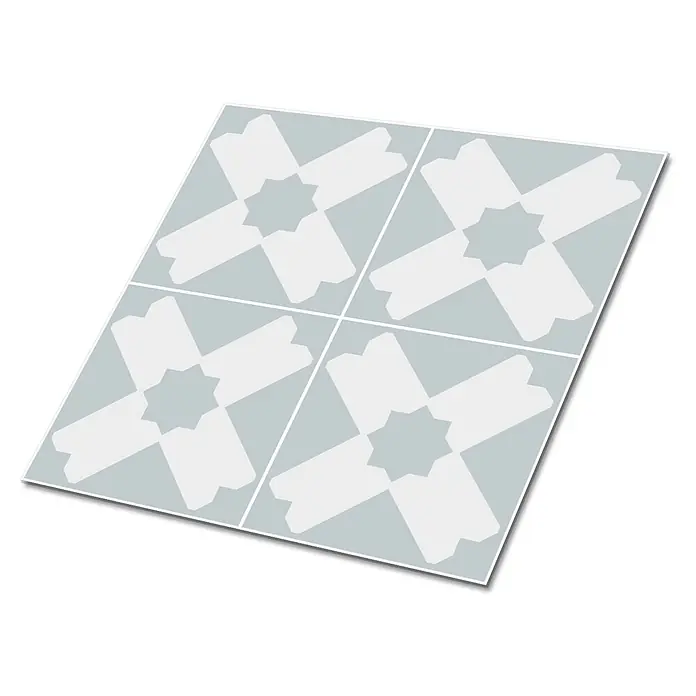 Tulup Wandfliese - Glänzend - Dekorative Bodenfliesen mit hellblauem und weißem geometrischem Sternmuster.