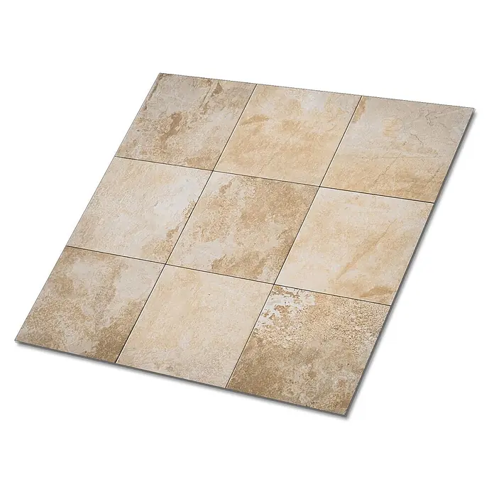 Tulup Wandfliese - Glänzend - Beige und braune Keramikfliesen in Steinoptik mit Textur, im Quadratmuster angeordnet.