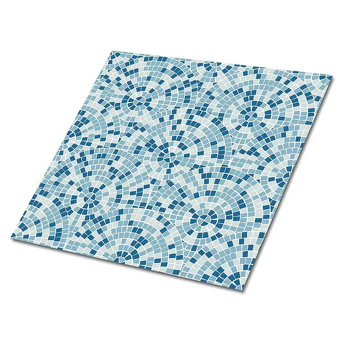 Tulup Wandfliese - Glänzend - Blaue und hellgraue Mosaik-Fußmatte mit konzentrischem Kreisdesign.
