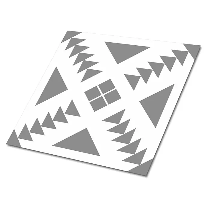 Tulup Wandfliese - Glänzend - Dekorative Fliese mit grauem geometrischem Muster aus Dreiecken und einem zentralen Quadrat.