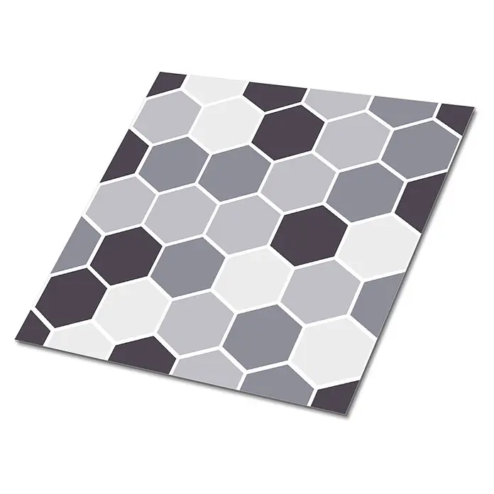 Tulup Wandfliese - Glänzend - Sechseckiges Muster in verschiedenen Grau- und Weißtönen, ein geometrisches Fliesendesign bildend.