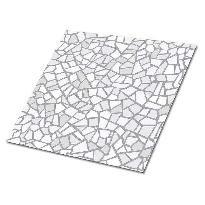 Selbstklebende Fliesen 9 Stück 30x30 cm - Graues Mosaik -  - Weißes und hellgraues Mosaikmuster mit dunkelgrauen Fugen auf einer quadratischen Oberfläche.