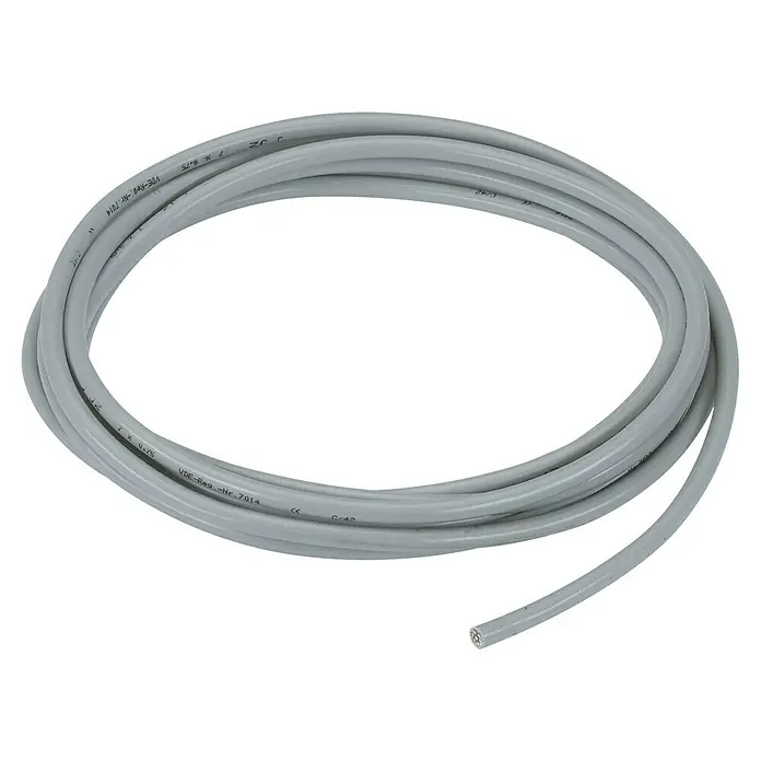 Gardena Sprinklersystem Verbindungskabel 24 V - 15 m - Graue PVC-Schlauchrolle mit Beschriftung VDE-Reg.-Nr.7014, ideal für diverse Anwendungen, robust und flexibel für den täglichen Gebrauch.