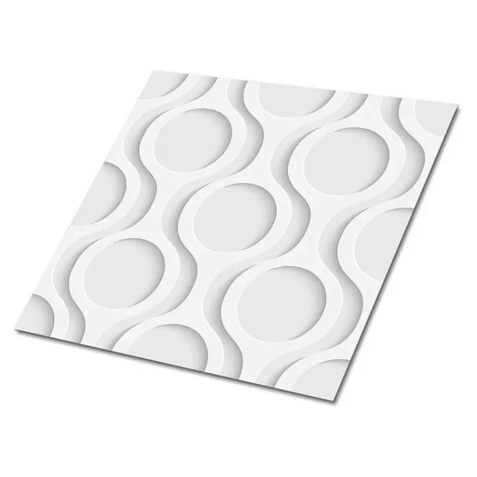 Tulup Wandfliese - Glänzend - Weißes Dekorationspaneel mit 3D-geometrischem Wellen- und Kreisdesign.