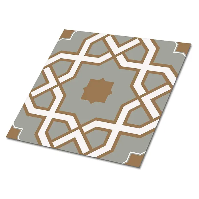 Tulup Wandfliese - Glänzend - Geometrisch gemusterte Fliese in Grau, Weiß und Braun, mit achtzackigem Sternmotiv.