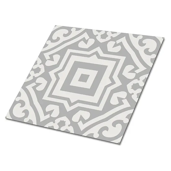 Tulup Wandfliese - Glänzend - Dekorative quadratische Fliese mit grauem und weißem geometrischem Muster.
