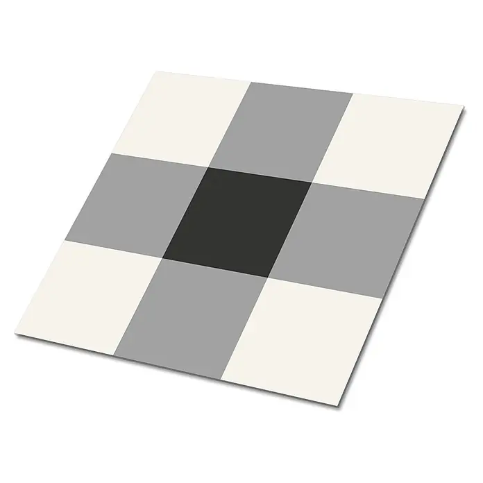 Selbstklebende Fliesen 9 Stück 30x30 cm - Quadrate -  - Schwarz, weiß und grau kariertes Muster.