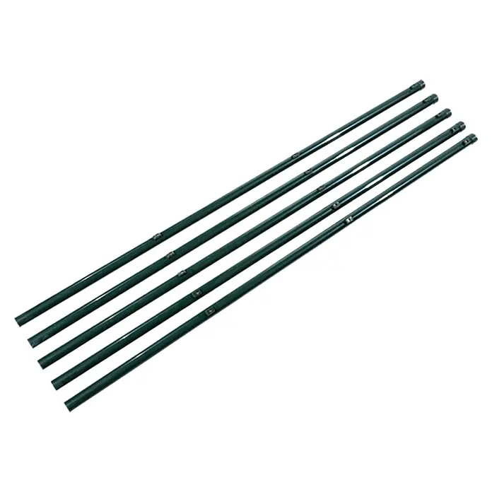 Zaunpfosten-Set - Länge: 150 cm, Durchmesser: 34 mm, 5 Stk., Grün - Fünf grüne Pflanzenstützstäbe aus Stahl mit Kunststoffummantelung, ideal zur Unterstützung von Pflanzen im Garten oder Gewächshaus.