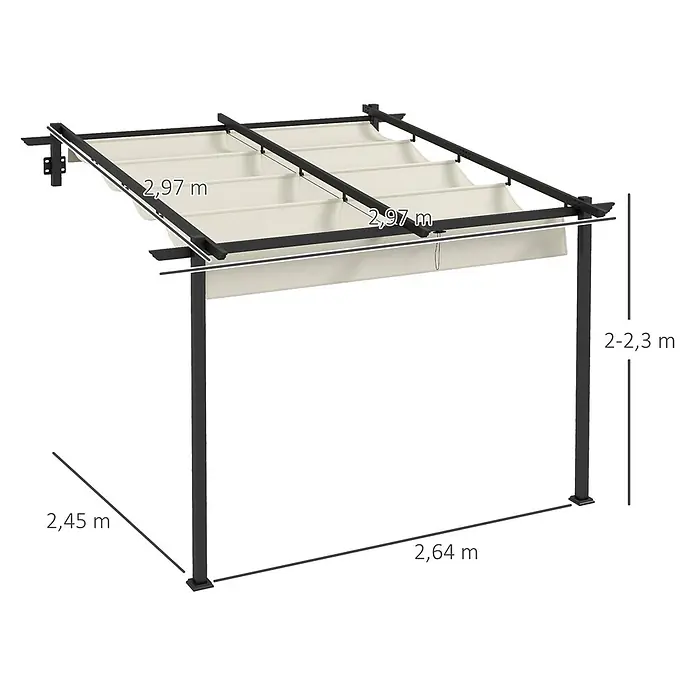 Outsunny Terrassenüberdachung - Schwarz, Polyester, Cremeweiß