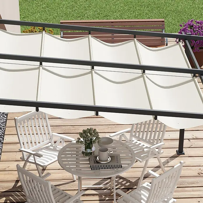 Outsunny Terrassenüberdachung - Schwarz, Polyester, Cremeweiß