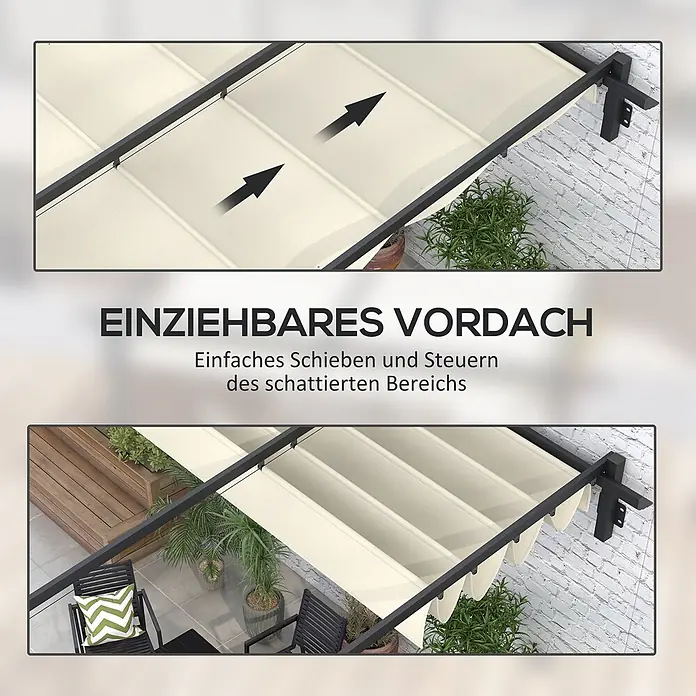 Outsunny Terrassenüberdachung - Schwarz, Polyester, Cremeweiß