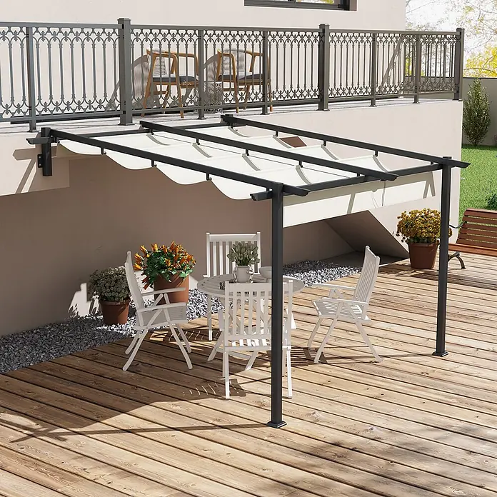 Outsunny Terrassenüberdachung - Schwarz, Polyester, Cremeweiß