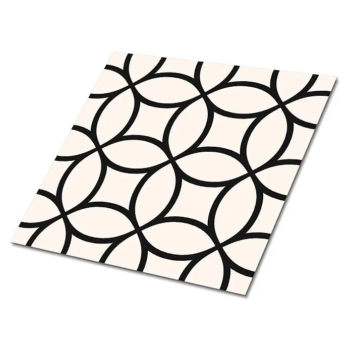 Selbstklebende Fliesen 9 Stück 30x30 cm - Geometrische Kreise -  - Schwarze und cremefarbene Fliese mit geometrischem Muster aus ineinandergreifenden Kreisen.