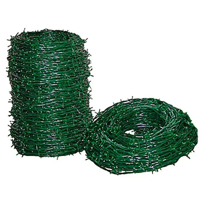 Hadra Stacheldraht - Drahtstärke: 2,8 mm, Länge: 25 m - Zwei Rollen grüner, kunststoffbeschichteter Stacheldraht.