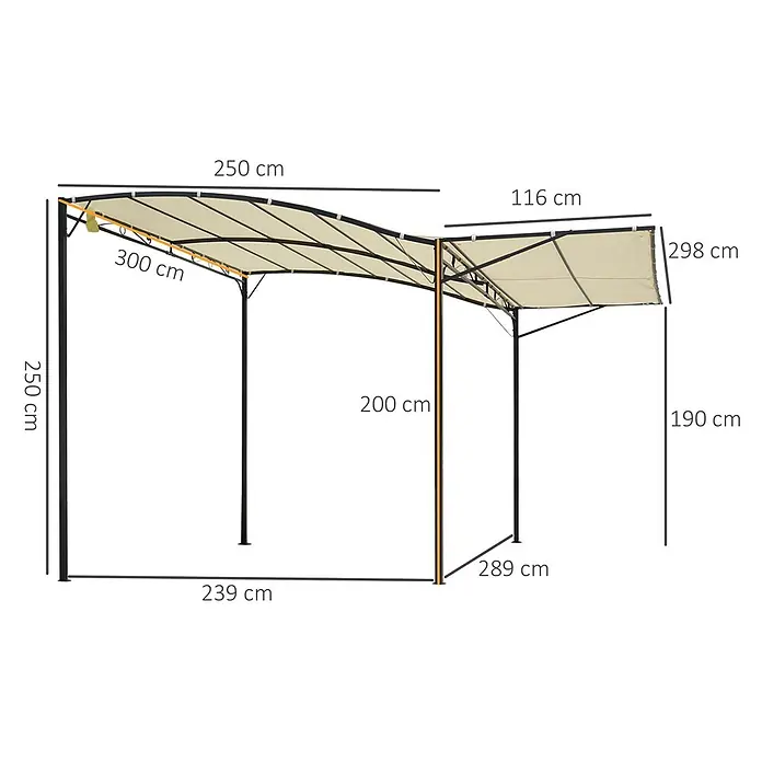 Outsunny Terrassenüberdachung - Schwarz, Polyester, Cremeweiß