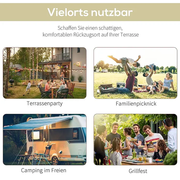 Outsunny Terrassenüberdachung - Schwarz, Polyester, Cremeweiß