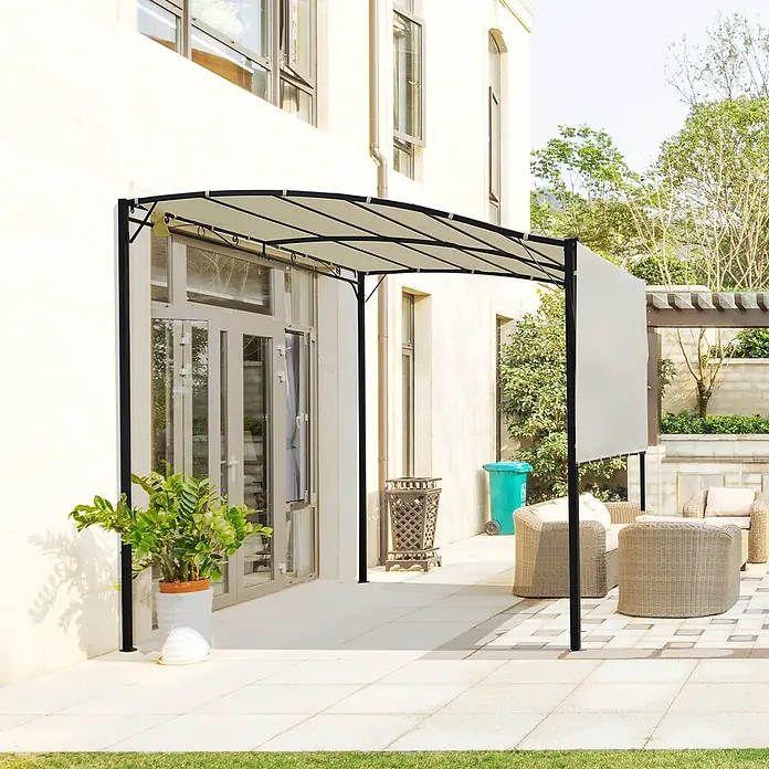 Outsunny Terrassenüberdachung - Schwarz, Polyester, Cremeweiß
