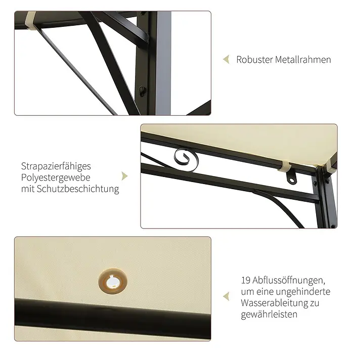 Outsunny Terrassenüberdachung - Schwarz, Polyester, Cremeweiß