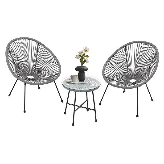 Juskys Loungemöbel-Set Ostana - 3 -tlg., Seil, hellgrau