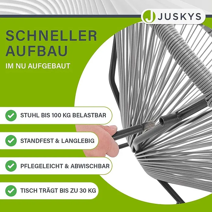Juskys Loungemöbel-Set Ostana - 3 -tlg., Seil, hellgrau