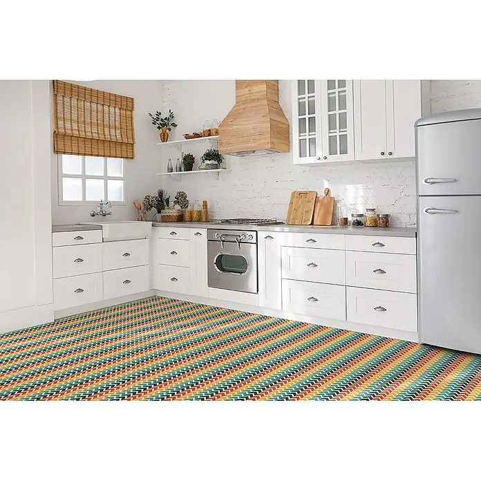Tulup Wandfliese - Glänzend - Bunte Küchenmatte mit Chevron-Muster auf dem Fußboden.