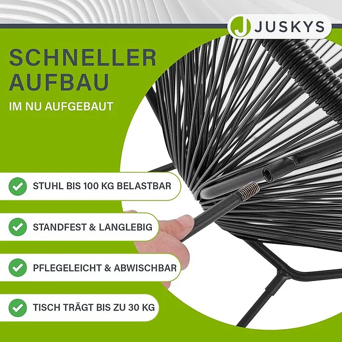 Juskys Loungemöbel-Set Ostana - 3 -tlg., Seil, Schwarz