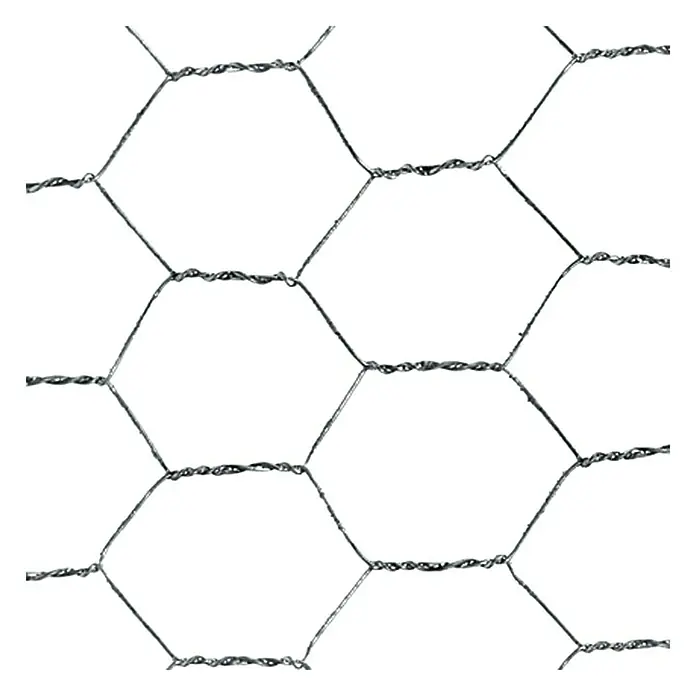Stabilit Drahtgeflecht - 10 x 0,5 m, Maschenweite: 25 mm, Silber, Verzinkt - Das Bild zeigt einen Ausschnitt aus einem Drahtgeflecht mit sechseckigen Maschen. Es handelt sich um einen robusten und vielseitigen Geflügelzaun.