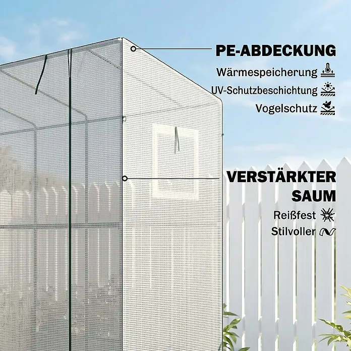 Furnicato Gewächshaus - 76 x 200 cm, Material Seitenwand: Stahl, 14 mm, weiß