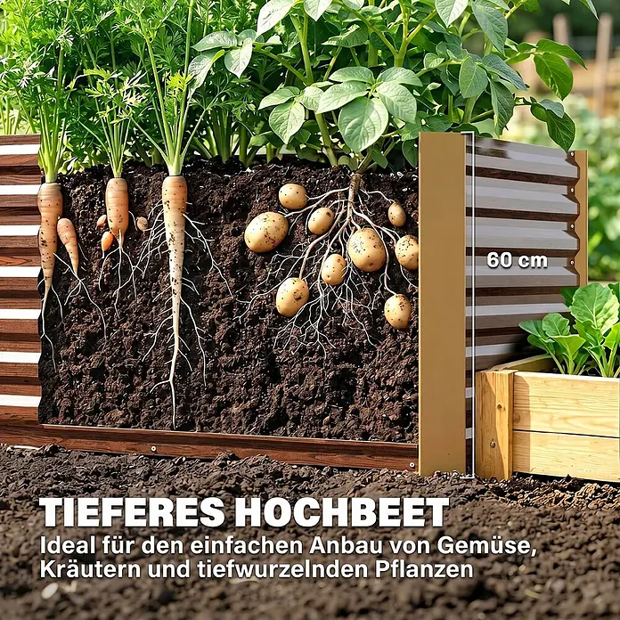 Furnicato Hochbeet - 120 x 60 x 60 cm, Stahl, Braun