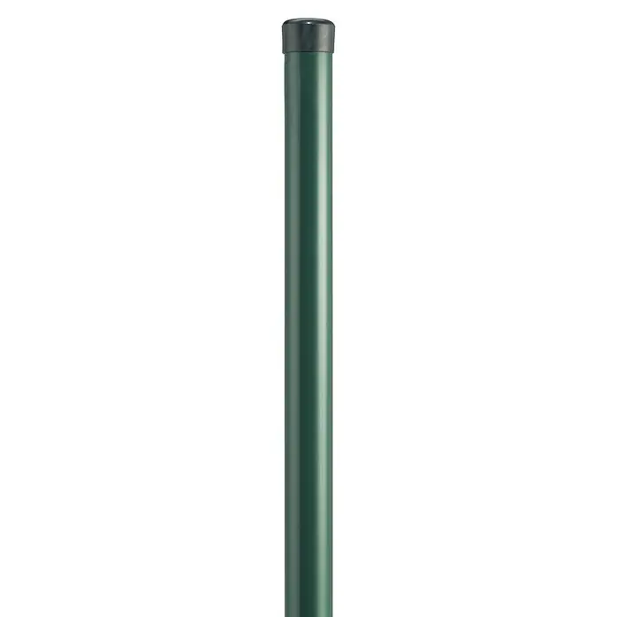 Stabilit Zaunpfosten - Grün, Länge: 1.200 mm, Durchmesser: 34 mm, Metall - Grüner Zaunpfosten mit schwarzer Kappe. Ideal für Garten- und Landschaftsbau, bietet Stabilität und Langlebigkeit für Zäune.