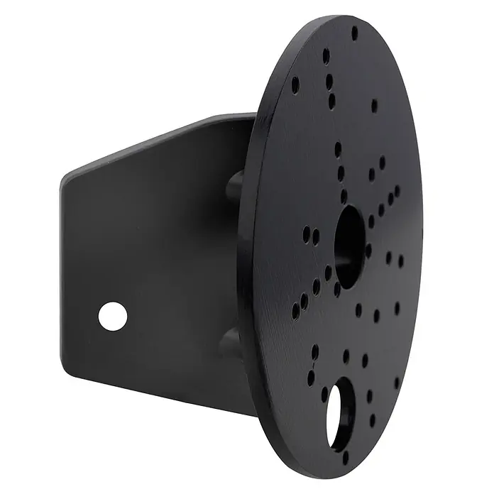 Starlux Eckanbindung - Durchmesser: 12 cm, Schwarz - Schwarze Metall-Montagehalterung mit runder Adapterplatte und mehreren Löchern.