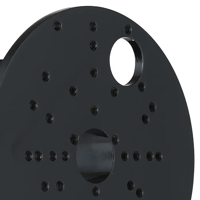 Starlux Eckanbindung - Durchmesser: 12 cm, Schwarz - Schwarze Metall-Montageplatte mit mehreren Gewindebohrungen und zwei größeren Mittellöchern.