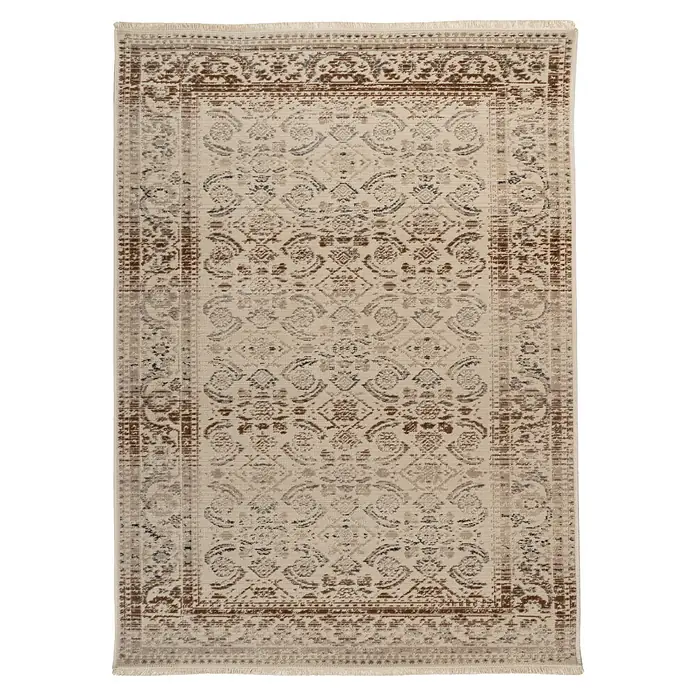 Kayoom Kurzflorteppich Charin 625 - Beige, 150 x 80 cm, 100 % Polypropylen - Beiger, brauner und grauer Teppich mit traditionellem, verblasstem Muster.